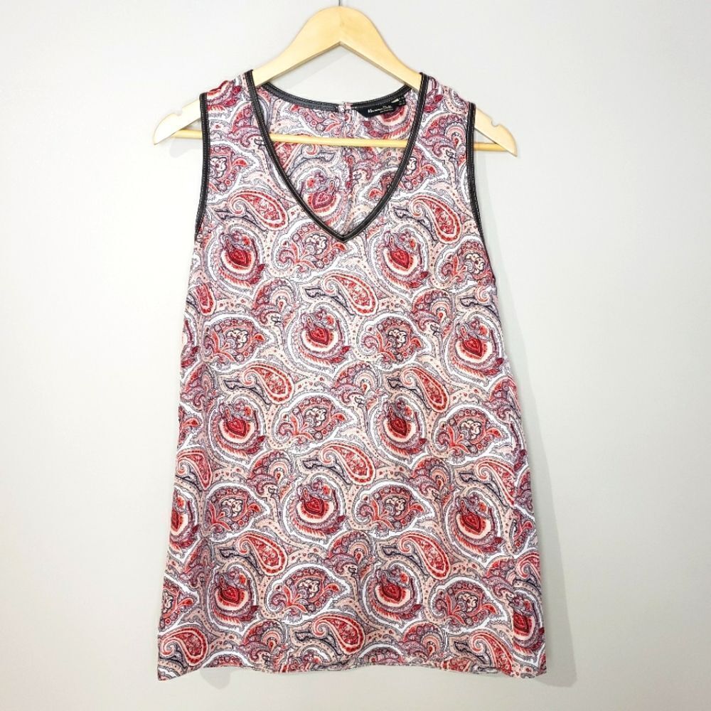 🦋3/$25 Massimo Dutti Size 6 Red Brown Paisley Sleeveless V-Neck Tank Top